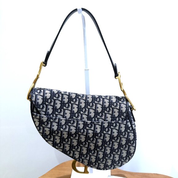 Christian Dior Oblique Saddle Bag Blue Medium w/ Dust Bag - Picture 3 of 13